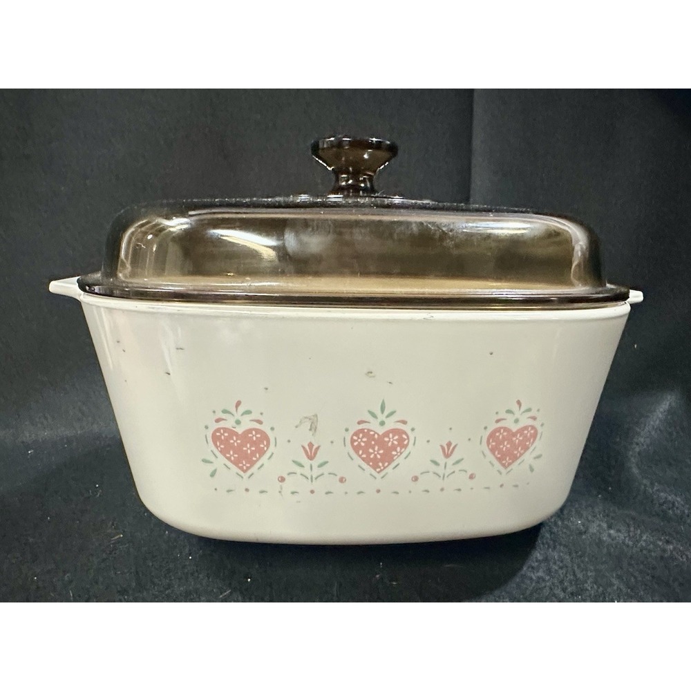 VINTAGE CORNINGWARE CASSEROLE & LID A-5-B 5 LITER PINK HEARTS FOREVER YOURS
